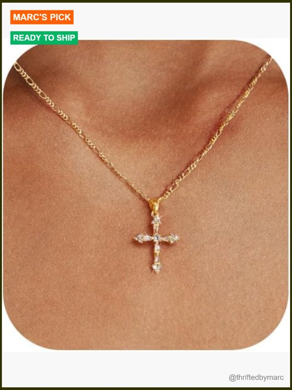 Dainty Cross Necklace 14K Gold Plated Pendant Chain for Women